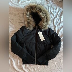 Hollister Black Puffer Jacket with Fur Hood
